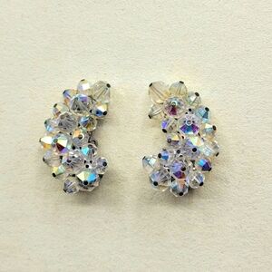 Vintage Beaded Cluster Earrings • by Laguna • Aurora Borealis